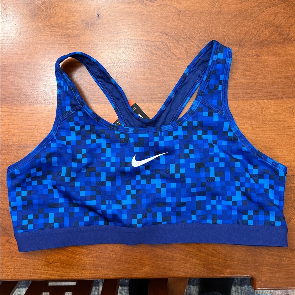 NEW Nike Blue Pixel Pattern Sports Bra, Size XL